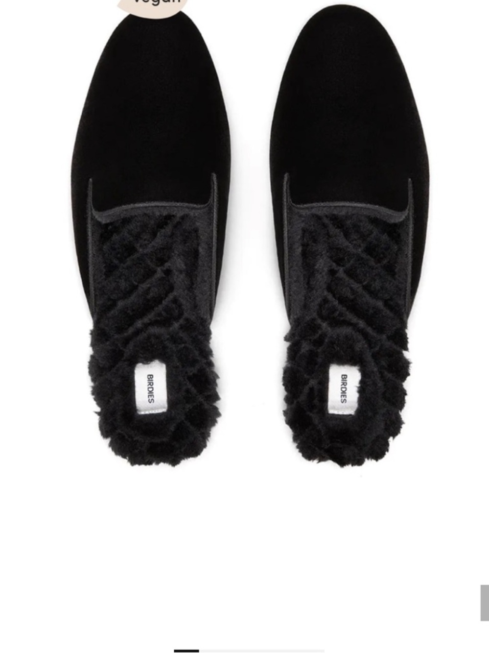 Birdies Black Velvet Faux-Fur Backless Mule clog slipper 9.5